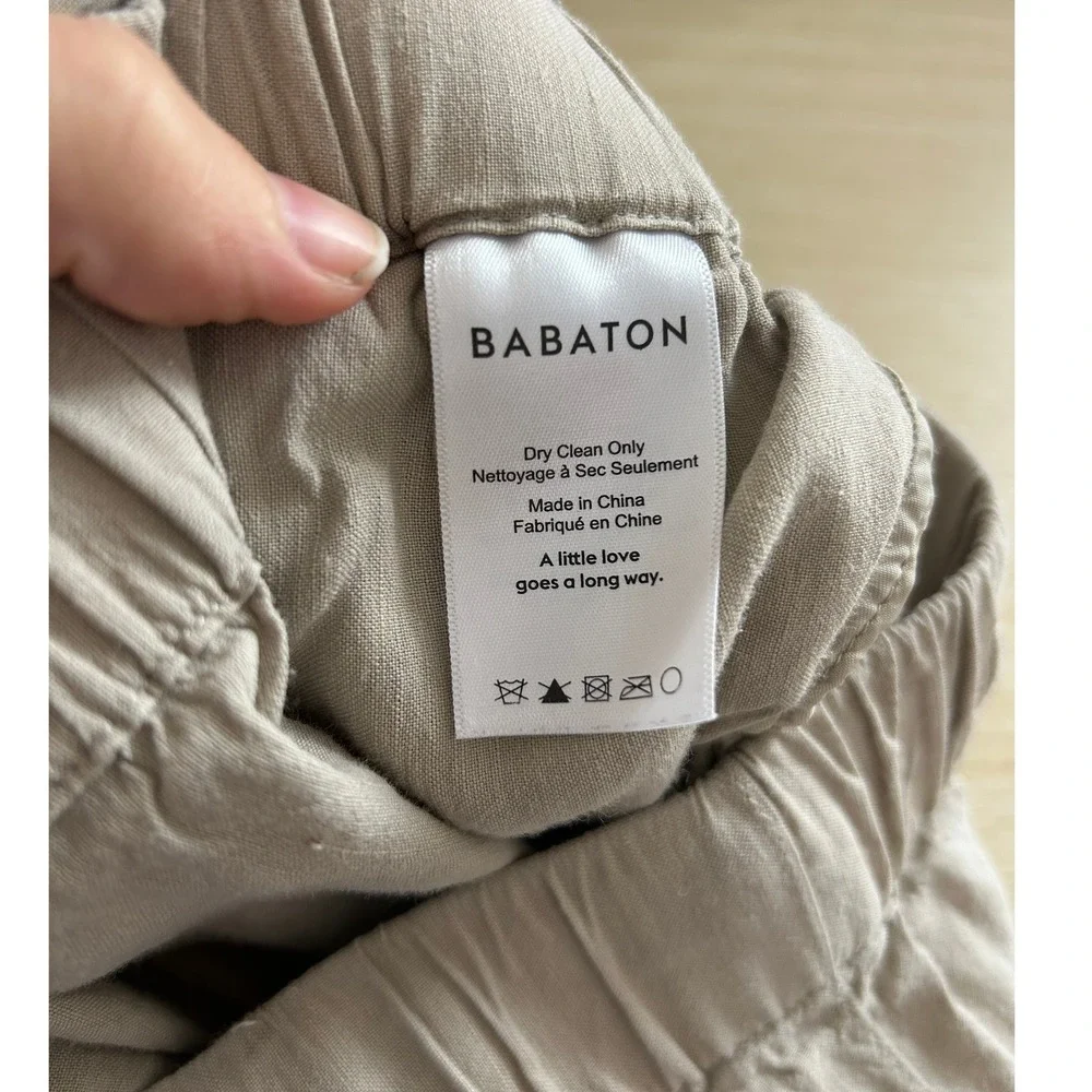 Aritzia BABATON Day Linen Blend Lounge Pants Womens L Tan Pockets jogger elastic
